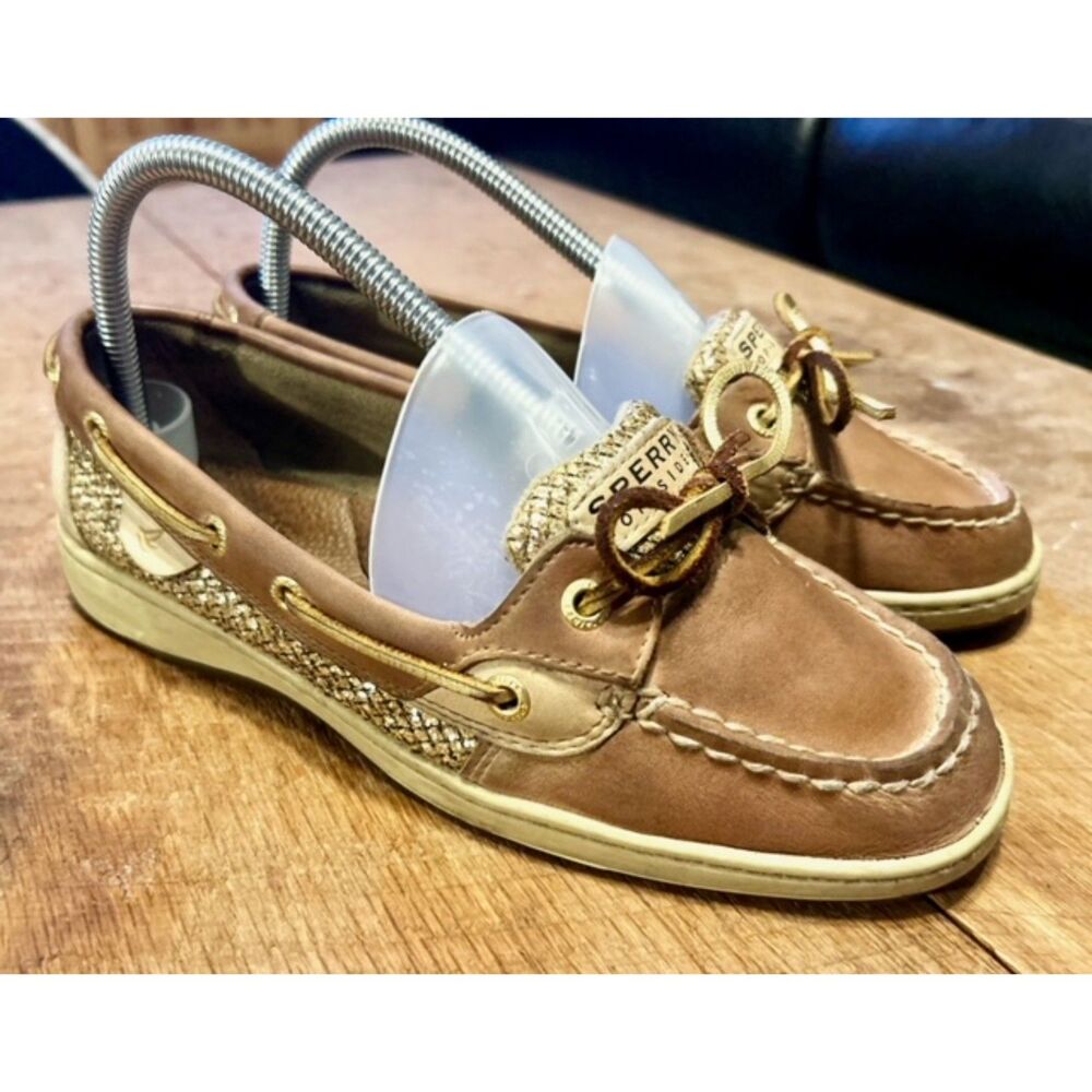 Sperry Top-sider Boat shoes, tan with gold sequins - 7.5 women